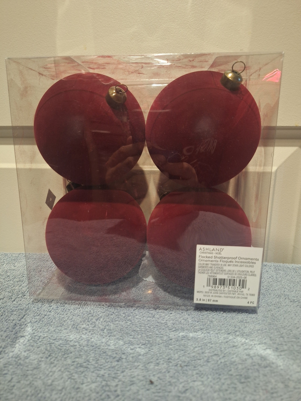 Ashland Velvet Flocked Holiday Ornaments in Deep Red - Set of 4
